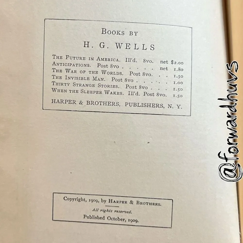 1909 Ann Veronica H.G. Wells Illustrated Hardcover Harper & Brothers